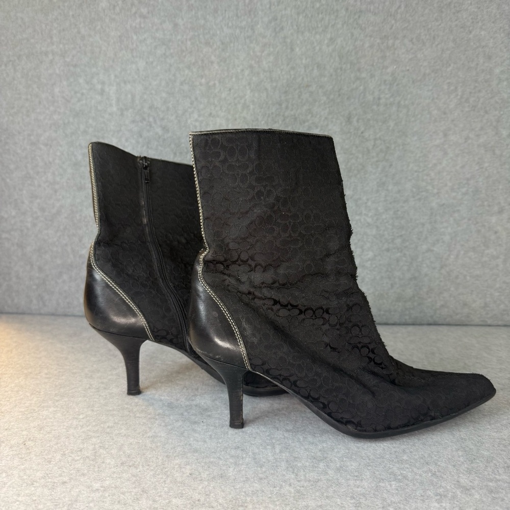 Coach Black Signature Jacquard Pointed Toe Heeled Ankle Boots